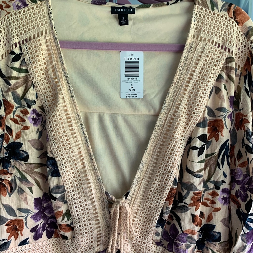 NWT Torrid Floral Boho Dress in Cream, Purple & Orange (3X) - Picture 3 of 4